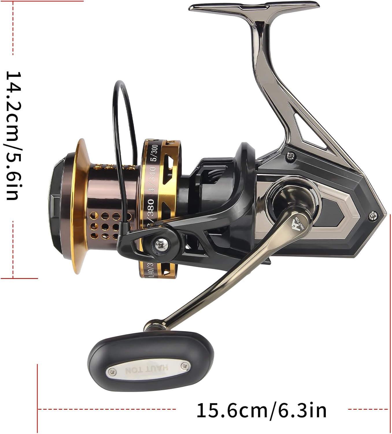 HAUT TON Spinning Reel 8000/9000/10000/12000/14000 Series 17+1BB Graphite/Metal Frame Surf Fishing Reel 4.8:1 Gear Ratio 55lb Drag Medium/Heavy Long Casting Coastal Offshore Saltwater Monster Fish