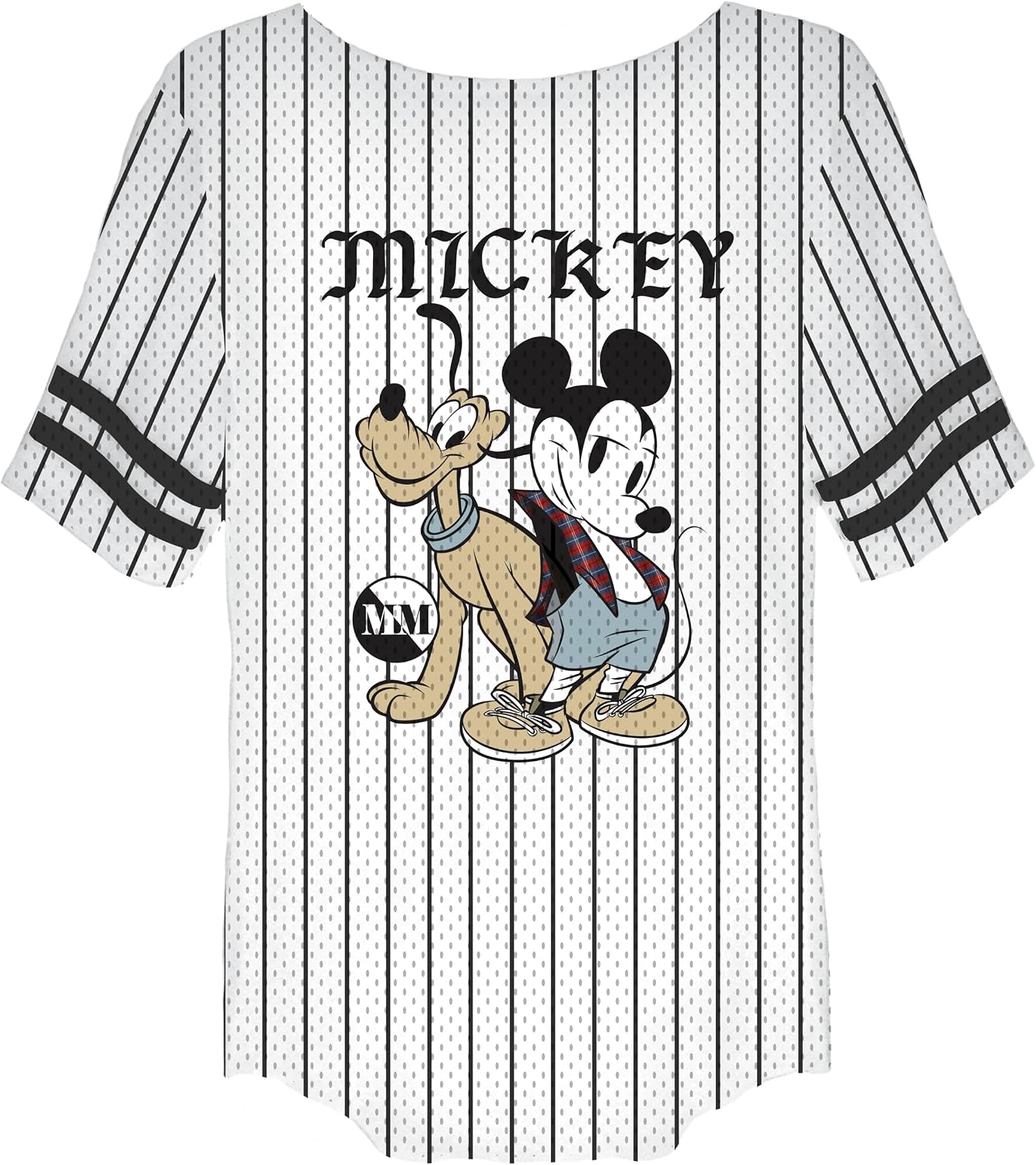 Disney Camiseta de béisbol con botones de Mickey Mouse y Pluto para mujer