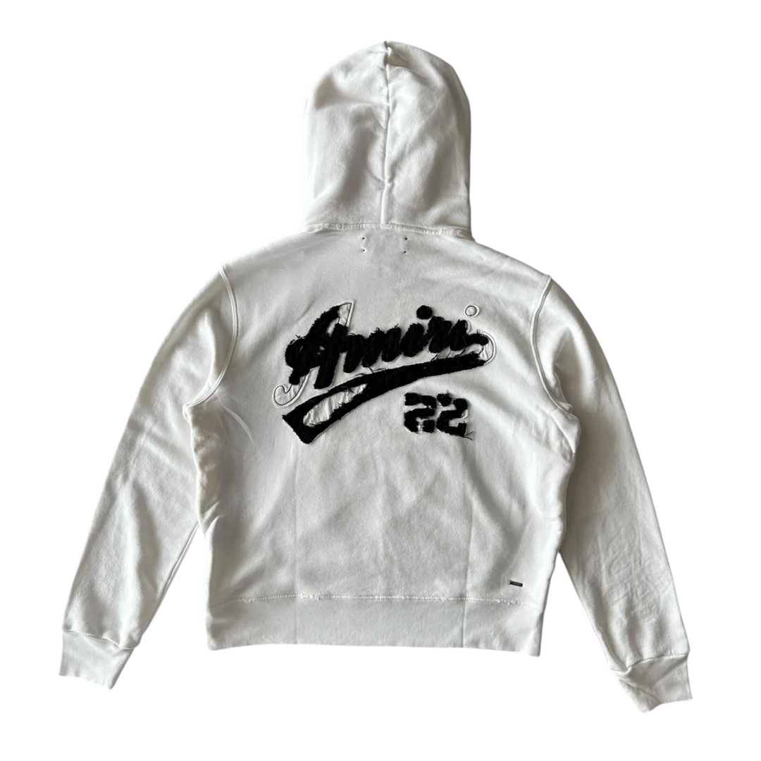 AMIRI '22' DISTRESSED WHITE HOODIE