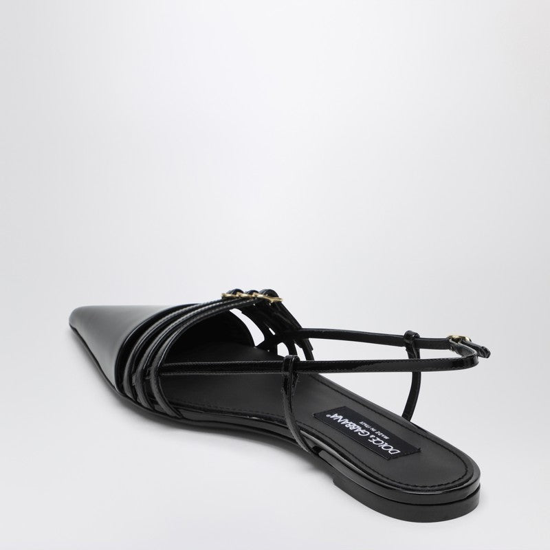 Dolce  Gabbana ドルチェ＆ガッバーナブラックパテントロースリングバック - Image 2