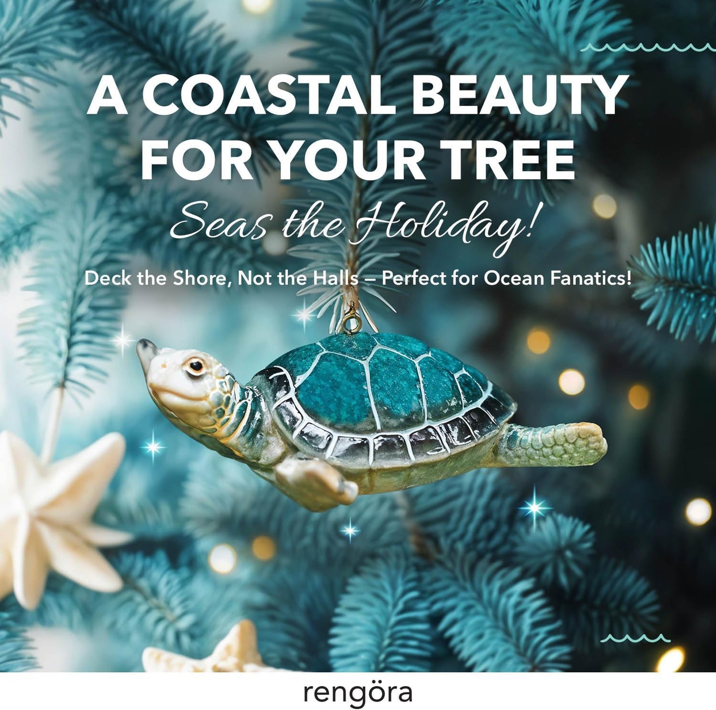 Adorno de tortuga marina azul, decoraciones navideñas pintadas a mano 2023, temática de playa, decoración del océano, adornos de árbol de Navidad, ideal para rellenar calcetines en embalaje de regalo rengöra
