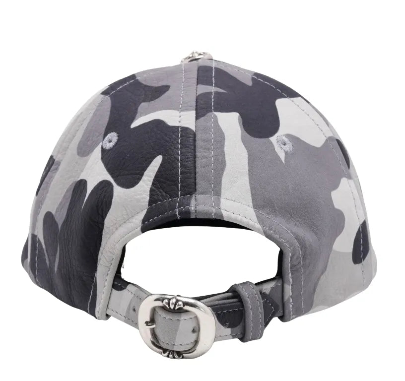 CHROME HEARTS 'SNOW CAMO' SILVER EMBELLISHED STAR PATCH LEATHER HAT