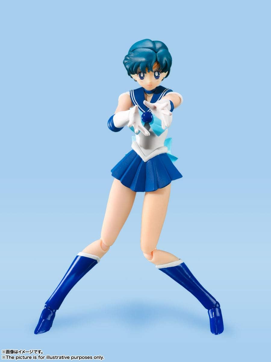 S.H. Figuarts Sailor Moon Sailor Mercury Animation Color Edition, Approx. 5.5 inches (140 mm), ABS & PVC Pre-painted Action Figure