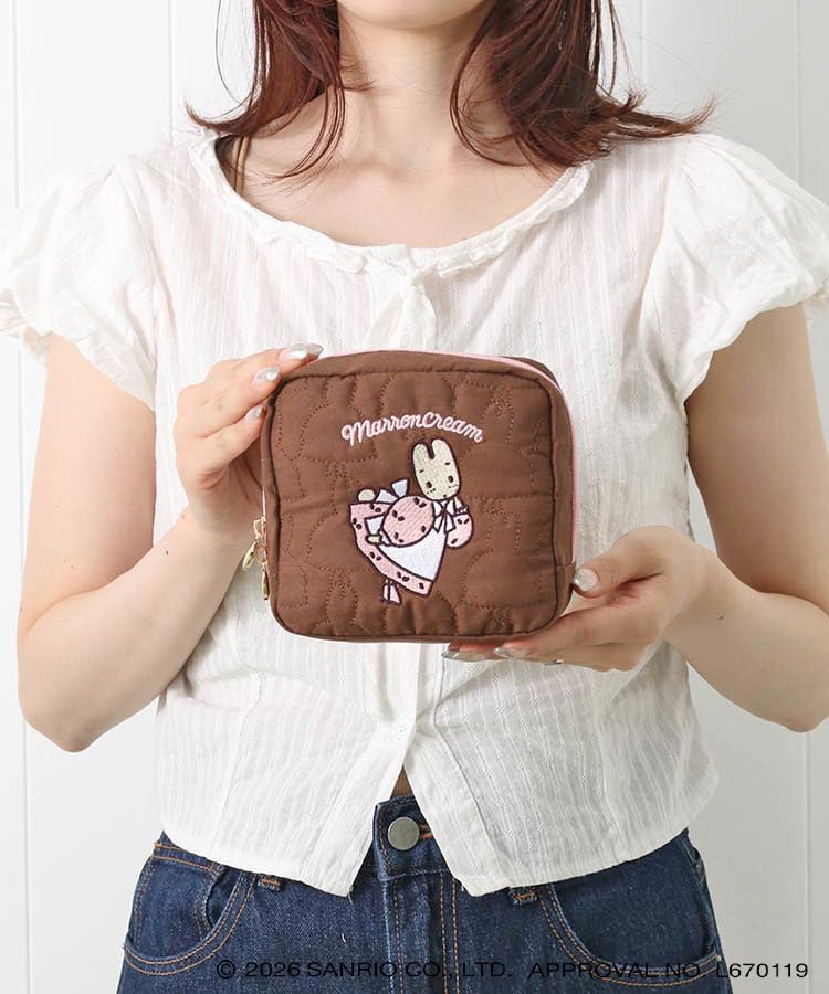 Bleu Bleuet Sanrio Quilted Pouch, Sanrio Characters, Cosmetic Pouch, Makeup Pouch, Large Capacity, Retro, Braun