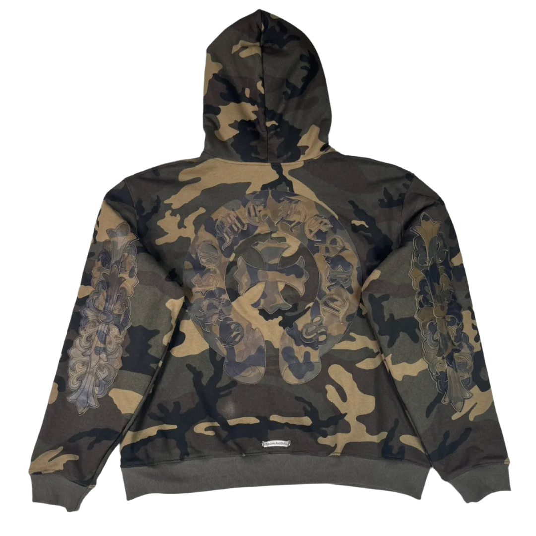 CHROME HEARTS 'CAMO LEATHER HORSESHOE PATCH' THERMAL ZIP UP HOODIE