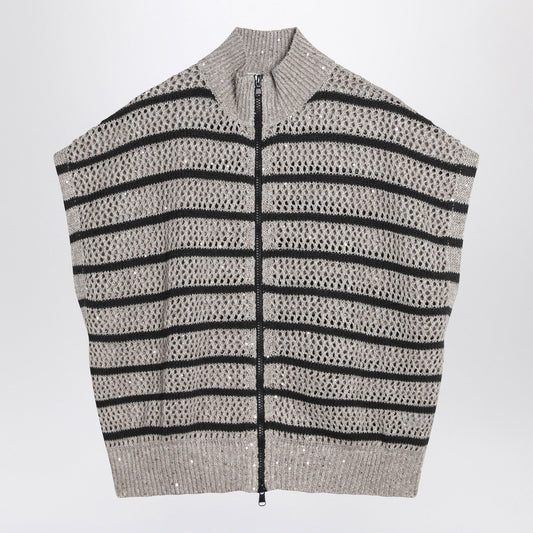 Brunello Cucinelli リネンブレンドのブルネッロクシネッリストライプメッシュカーディガン - Image 2