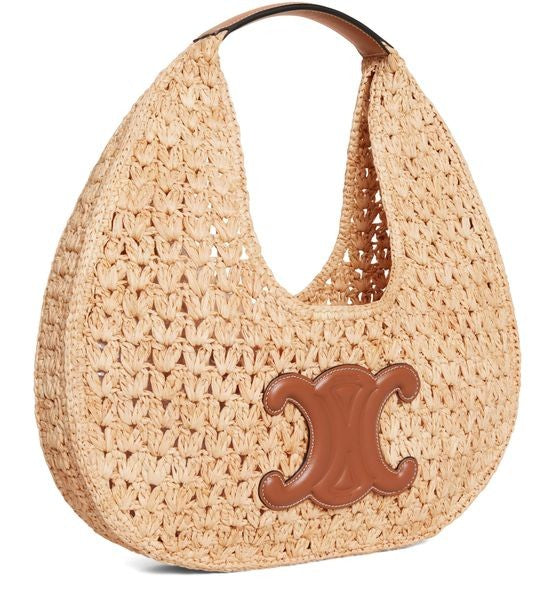Celine classic panier hobo bag in raffia and calfskin - Image 2