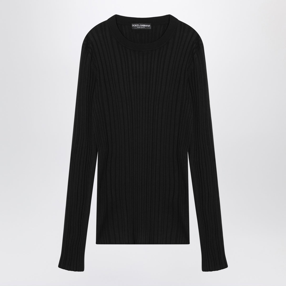 Dolce ドルチェ＆ガッバーナブラックリブ付きシルクと綿のセーター - Image 2