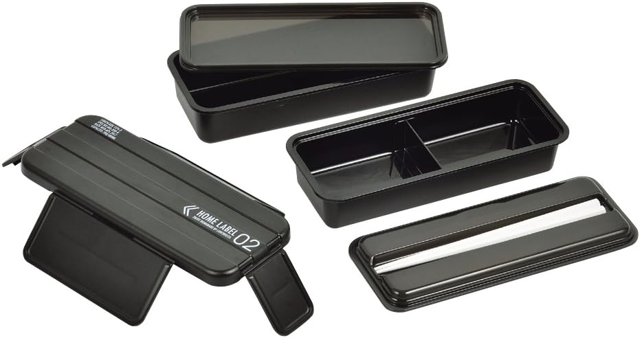 Pearl Metal D-436 Bento Box, 2-Tier, 4-Point Lock, Men’s Lunch Box, Black, Made in Japan