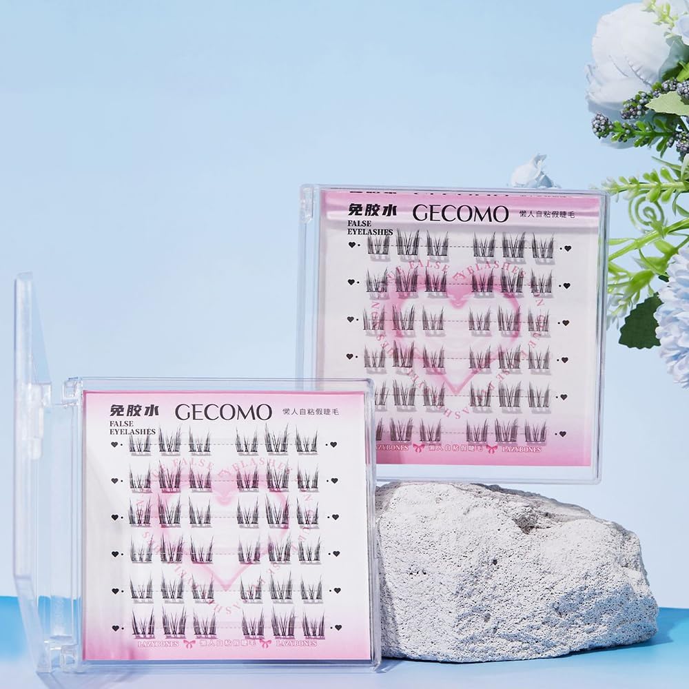 3D Eyelash Cluster Set No Glue Self Adhesive Lashes Korean Makeup Natural Look Individual Eyelashes New Cartoon Eyelashes Big Eyes Long Lasting Best for Beginners (Style 1)