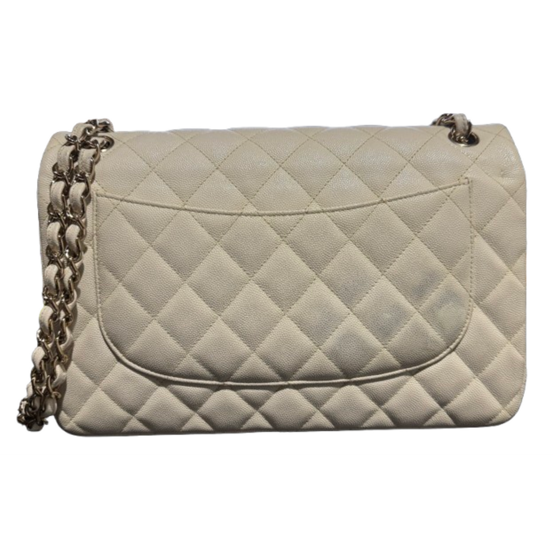 CHANEL CLASSIC JUMBO CREAM DOUBLE FLAP BAG