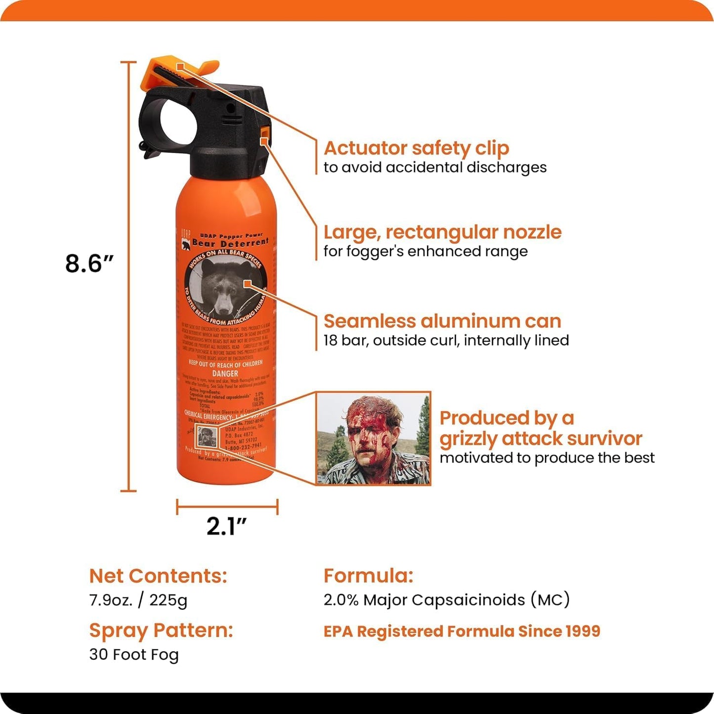 EPA Certified UDAP Bear Spray with Holster (Adopted by U.S. Forest Service) Officially Imported Bear Spray Commercial Use Municipal Introduction Corporate