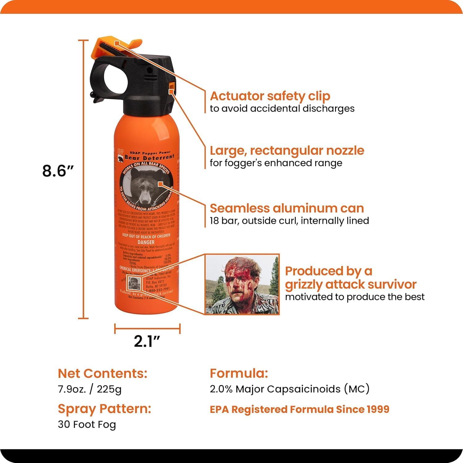 EPA Certified UDAP Bear Spray with Holster (Adopted by U.S. Forest Service) Officially Imported Bear Spray Commercial Use Municipal Introduction Corporate