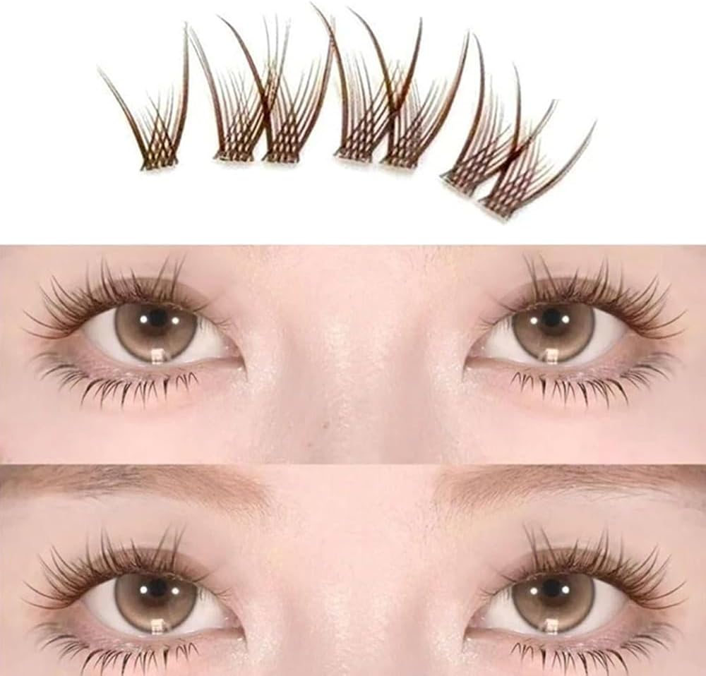 Brown No Glue Fox Eye Effect Fluffy Eyelashes Self Adhesive Reusable Thick Wings Extension Daily Use 9-13mm (Style 2)