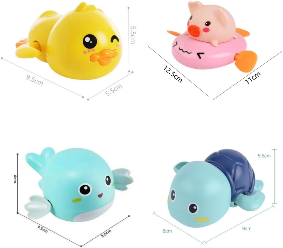 Bath Toy, Set of 4, Water Play, Pig, Turtle, Dolphin, Duck, Birthday Gift, No Batteries Required, Colorful (Random Color)