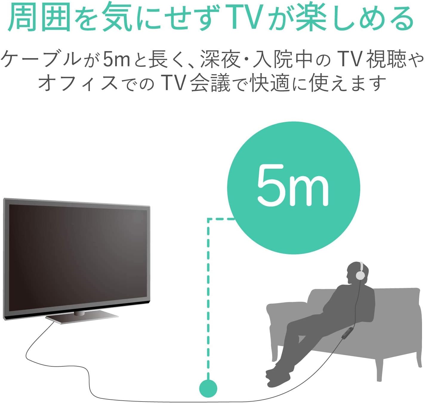ELECOM Headphones for TV Use 【Overhead Type】 φ30mm Driver "Affinity sound" 5.0m Black EHP-TV11O5BK