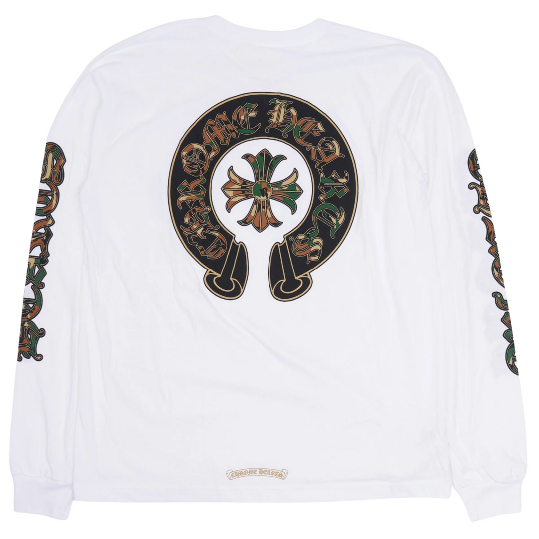 CHROME HEARTS 'CAMO HORSESHOE' WHITE LONGSLEEVE