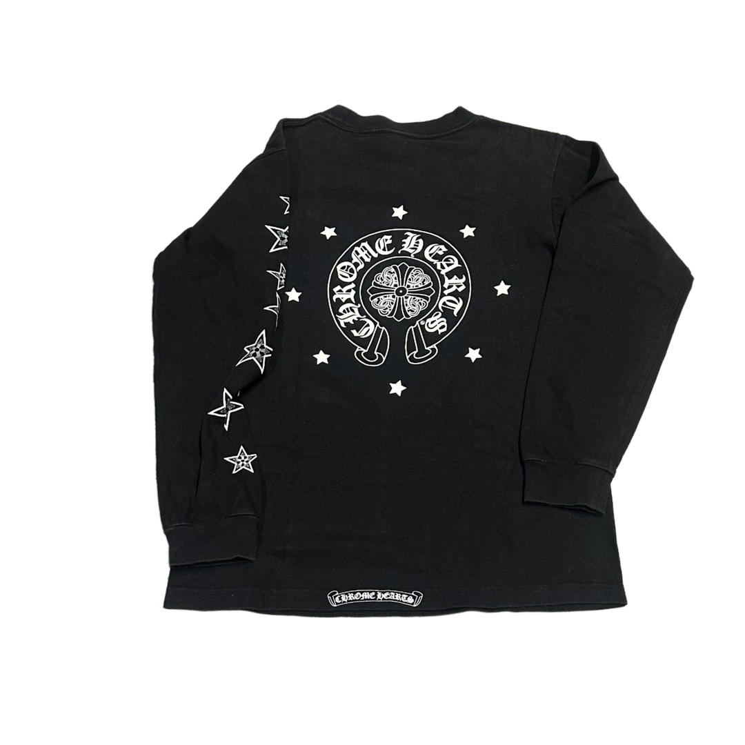 CHROME HEARTS 'BLACK' VINTAGE VERTICAL LOGO HORSESHOE LONGSLEEVE TEE