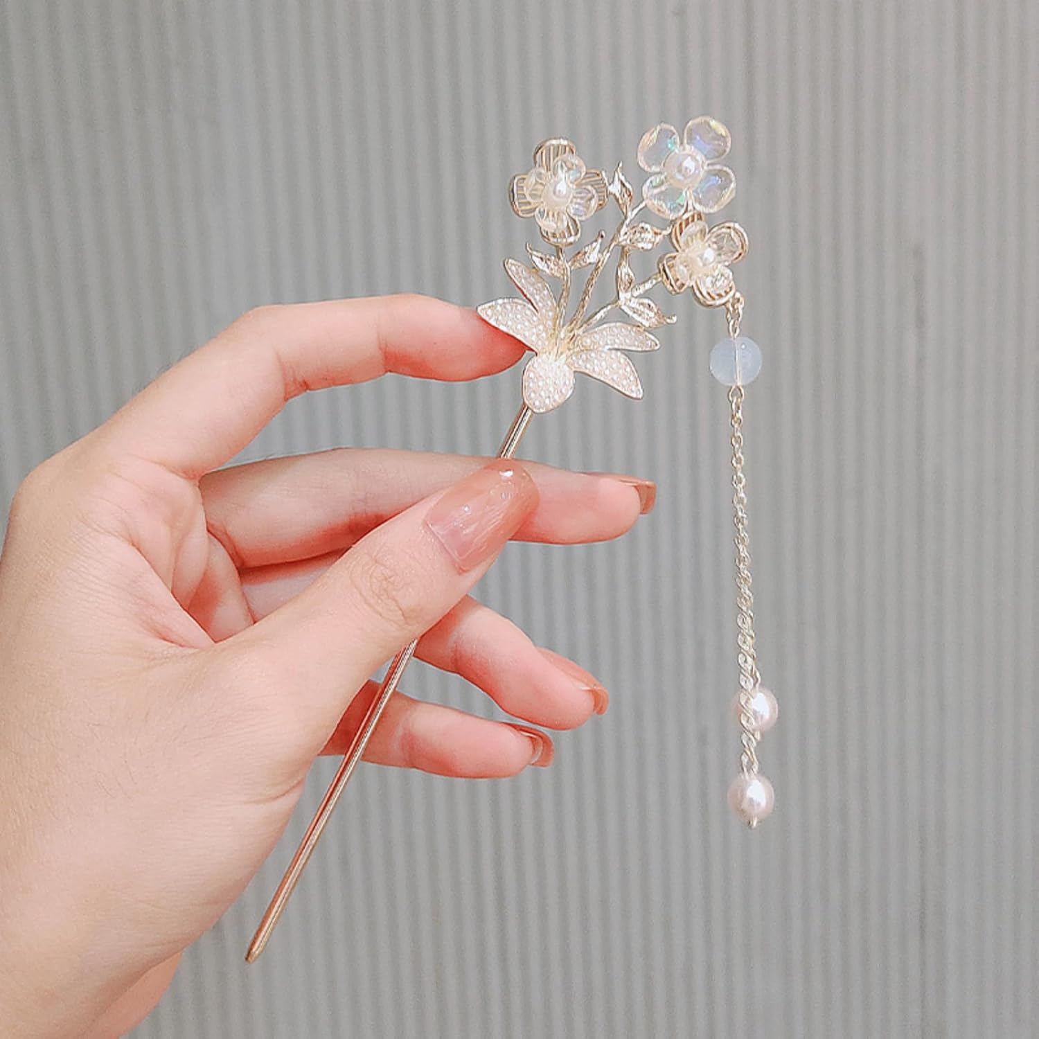 EZ PEACH Cherry Blossom Flower Pearl Hairpin Hair Clip Bangs Hair Closure Kimono Kimono Hair Accessory (Flower 01)
