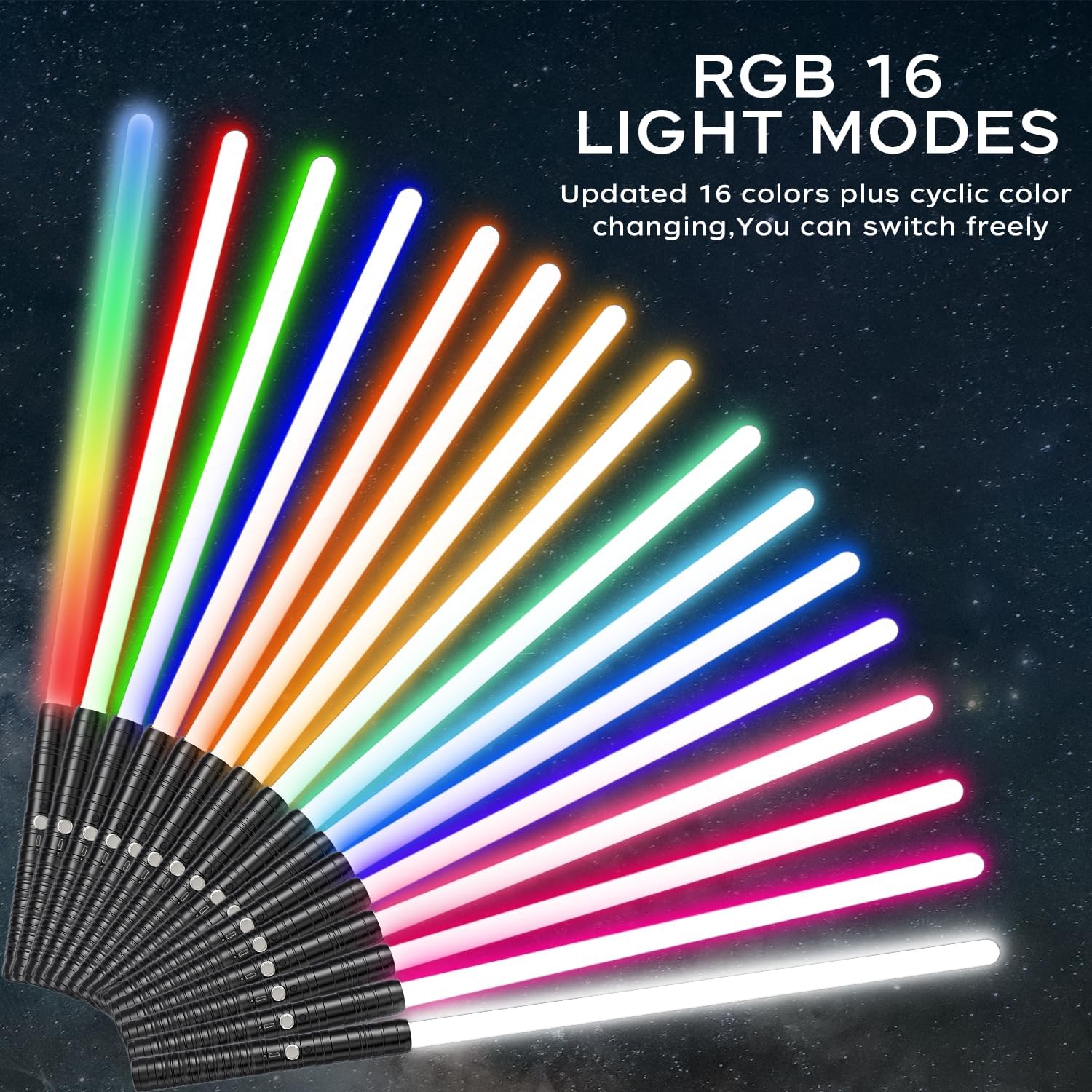 Oueyes Sables de luz con empuñadura de metal para duelo, sables de luz RGB de 16 colores, sonido FX, hoja doble, espada recargable para niños y adultos, regalo para cumpleaños, Acción de Gracias