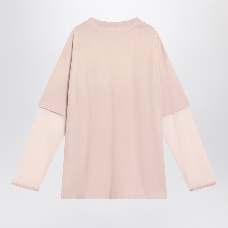 Acne Studios にきびスタジオピンクのバイオレットレイヤードTシャツが印刷されています - Image 2