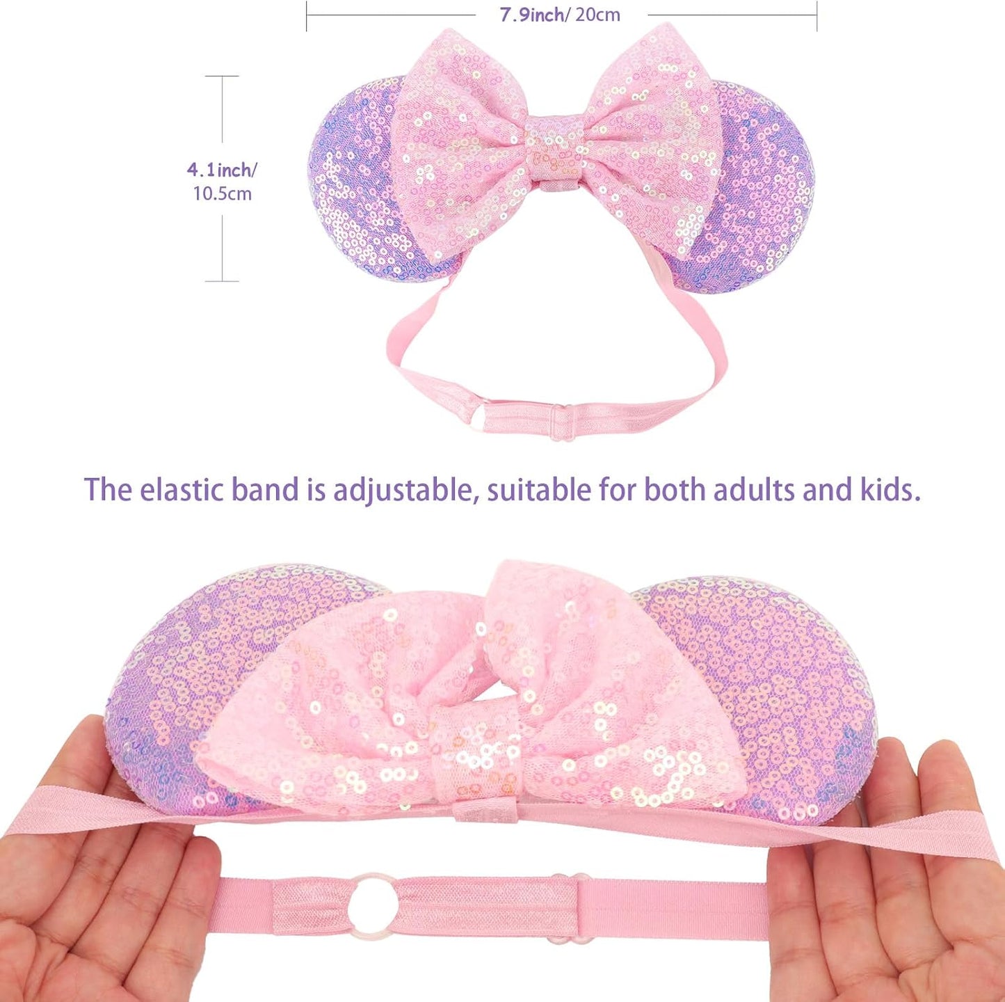 DRESHOW Minnie Ears Headbands Mouse Ears Sequins Bow Headbands Adjustable Elastic Headband Sequins Party Decoration Costume Cosplay for Women