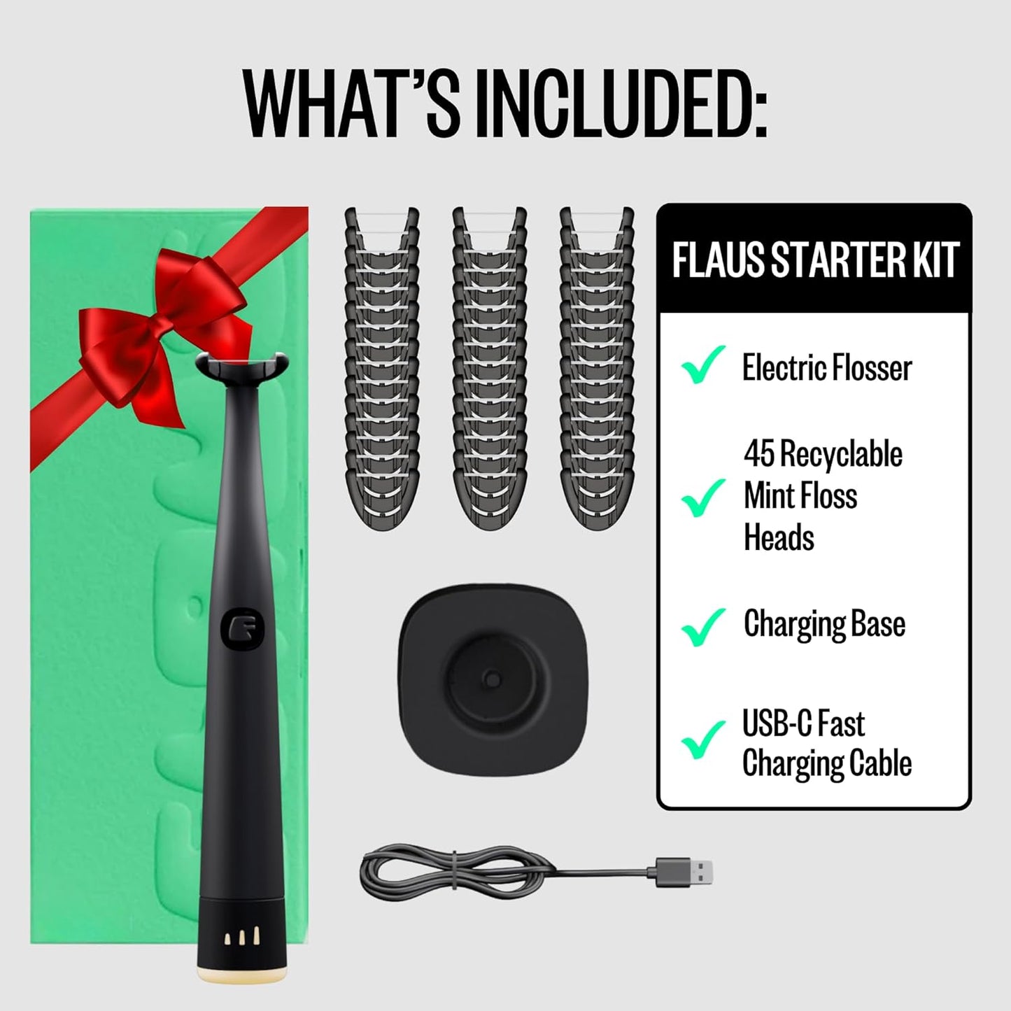FLAUS Electric Flosser (Gentle Glide) - Shark Tank + Oprah's List - Water Floss Alternative - Dental Plaque Remover for Adults - Easy Vibration Power Flossing - Safe Portable Gum + Teeth Cleaning Tool