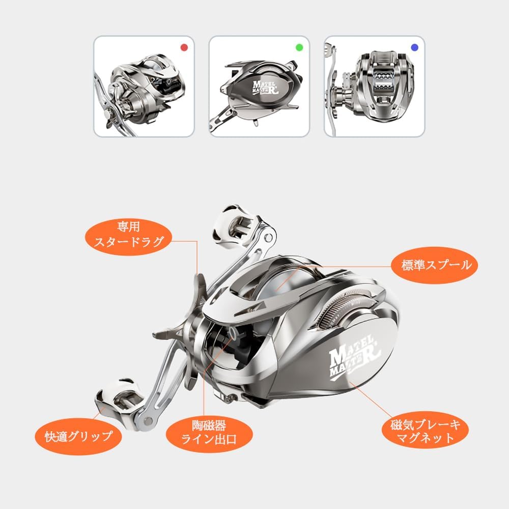 Bait Reel, Dual Use, Left/Right Handle, Gear Ratio: 6.3:1 / 7.2:1, Maximum Drag Force, 12/8 kg, 5+1 Ball Bearing, Lightweight, Casting, Magnetic Brake, Fishing Reel, Saltwater Fishing, Freshwater