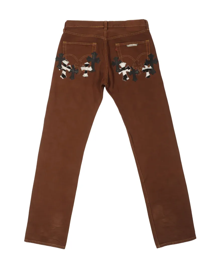 CHROME HEARTS 'ZEBRA' 26 PATCH BROWN JEANS