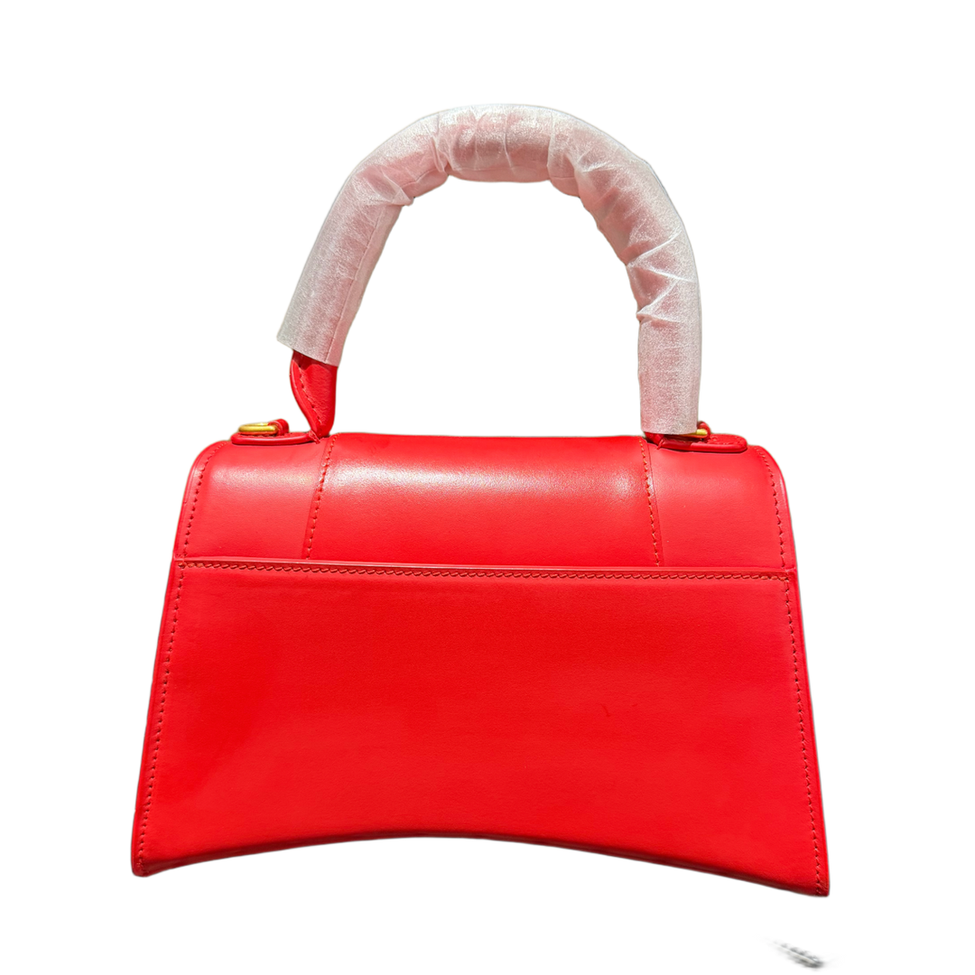 BALENCIAGA HOURGLASS S 'RED LEATHER' TOP HANDLE GOLD HARDWARE HANDBAG