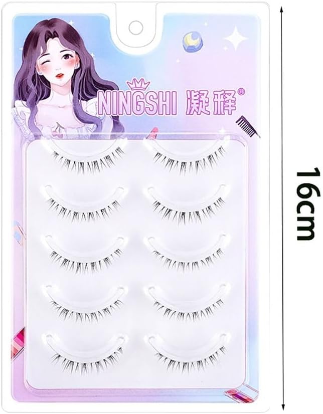 5 Pairs Korean Lower Eyelashes 3D Natural Look Comic Eyelashes with Soft Transparent Band Tie Short Lower Eyelashes Cosplay Anime Eyelashes Little Devil Eyelashes Beauty Eye Extension Tool