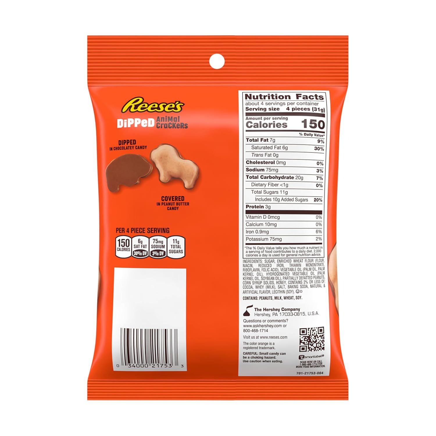 REESE'S Bolsas de chocolate y mantequilla de maní bañadas en caramelos de galletas de animales, 4.25 onzas (12 unidades)