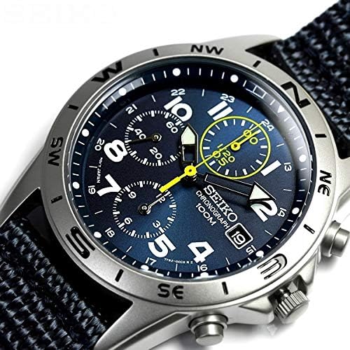 Navy Police Officer Self-Defense Officer Civil Servant SEIKO 100M Waterproof Chronograph Nylon Strap Watch for Men (SND377R SND399P SND379R) (SND379R)