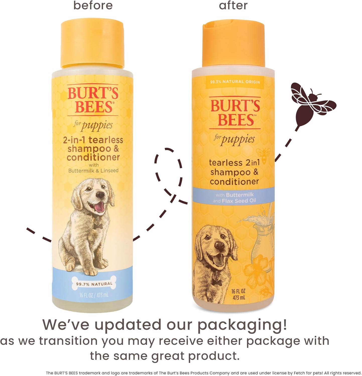 Burt's Bees for Pets Champú y acondicionador para cachorros sin lágrimas con suero de leche, champú suave 2 en 1 para cachorros, limpia y acondiciona la piel sensible, 16 onzas líquidas, paquete de 6