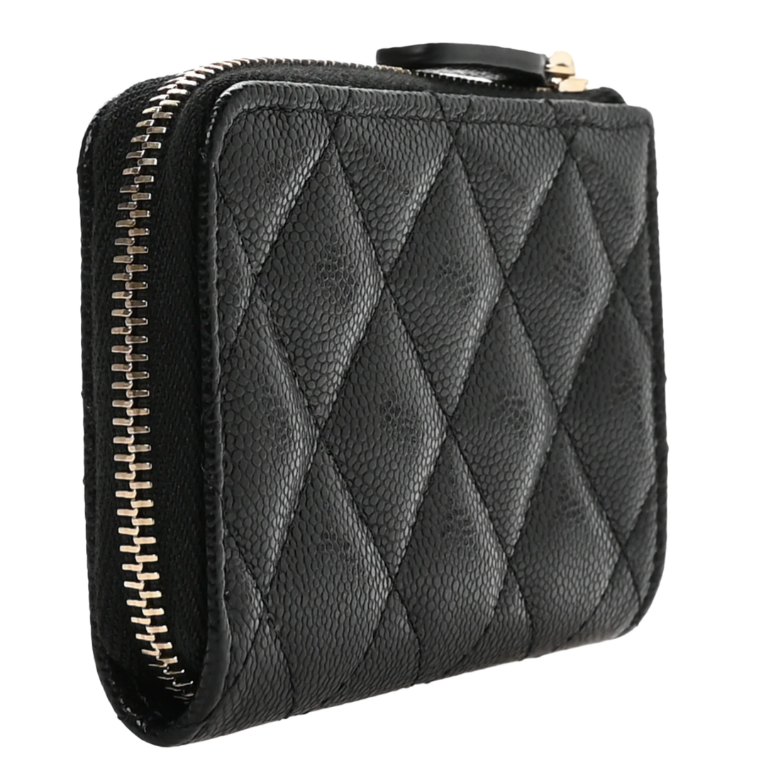 CHANEL 26S 'QUILTED CAVIAR LEATHER' ZIPPED CARDHOLDER KEYCHAIN