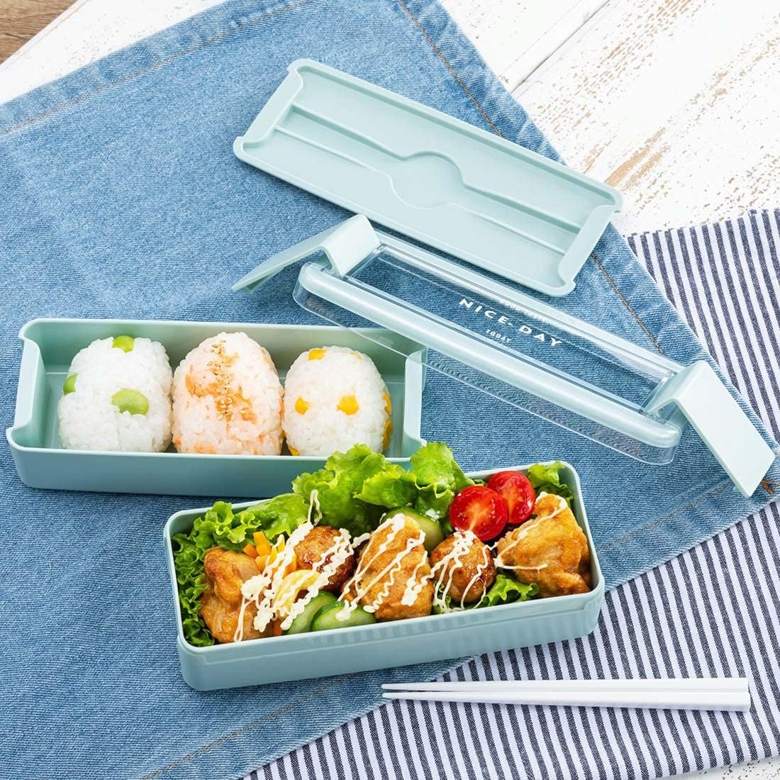 Iwasaki Industries B-1488 MT Easy Care Lunch Box, 2-Tier, Microwave Safe, Dishwasher Safe, Mint, 23.0 fl oz (680 ml), Width 7.2 x Depth 2.9 x Height 3.3 inches (18.2 x 7.4 x 8.4 cm)