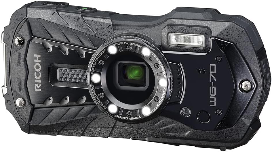 RICOH WG-70 03866 Waterproof Digital Camera, Waterproof to 45.9 Feet (14 m) (2 Hours Continuous), 5.2 Foot (1.6 m) Drop Impact Resistance, Cold Resistant to 14 °F (-10 °C), CALS Mode, Rugged, Black
