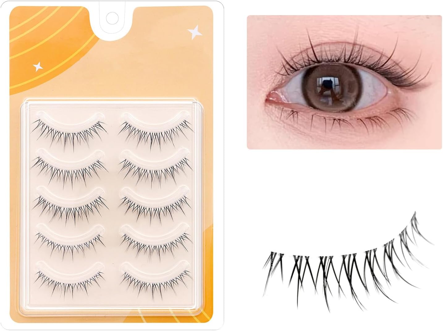 False Eyelashes, Natural, 5 Pairs, Top Eyelashes, Popular, Handmade, Natural, Thin Makeup, Everyday Makeup, Ultra Lightweight, Soft, Reusable (Lash No. 3)