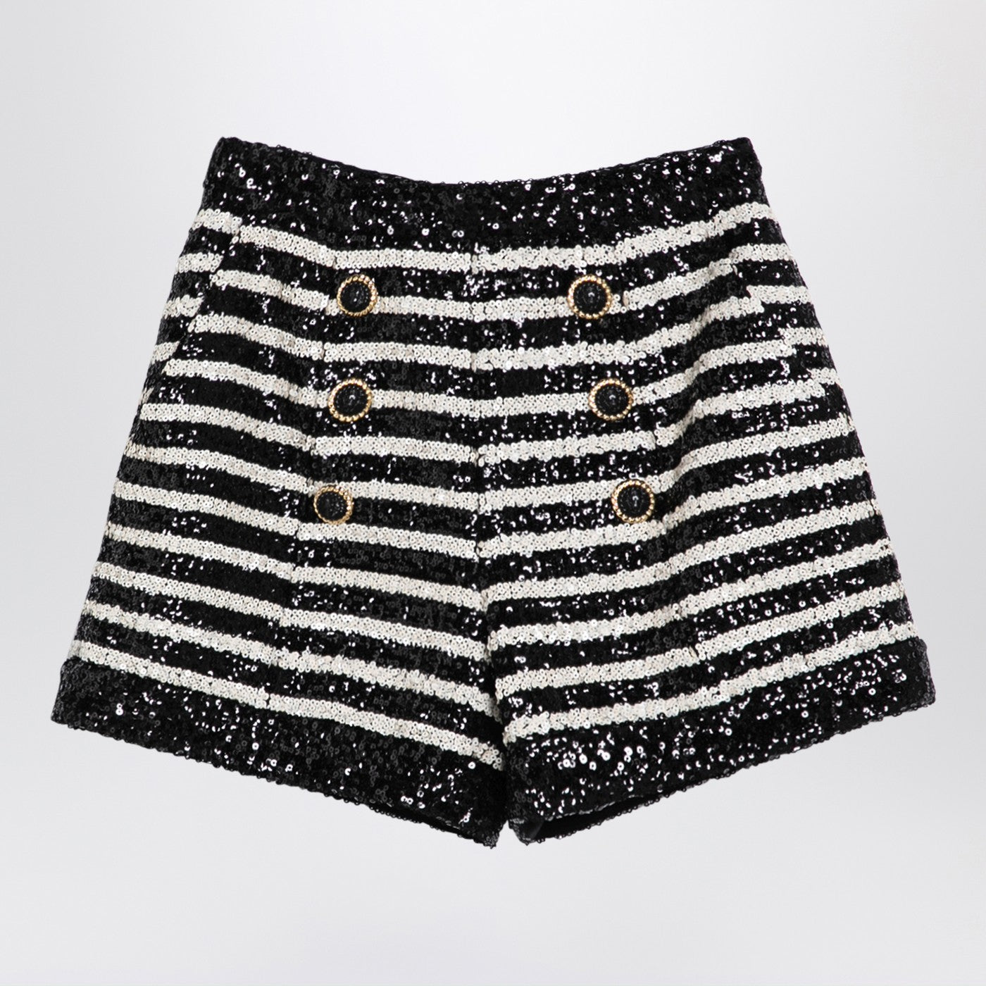Balmain スパンコール付きのバルマンブラック/ホワイトストライプショーツ - Image 2