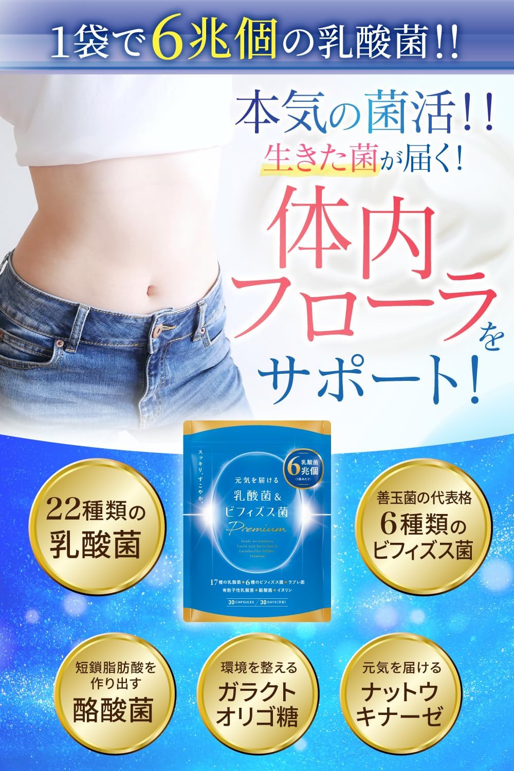 Invigorating Lactic Acid Bacteria & Bifidobacterium Premium Lactic Acid Bacteria 17 Types Bifidobacterium 6 Trillion Bacteria Lactobacillus Inulin, Nutukinase Oligosaccharide (2 Bags)