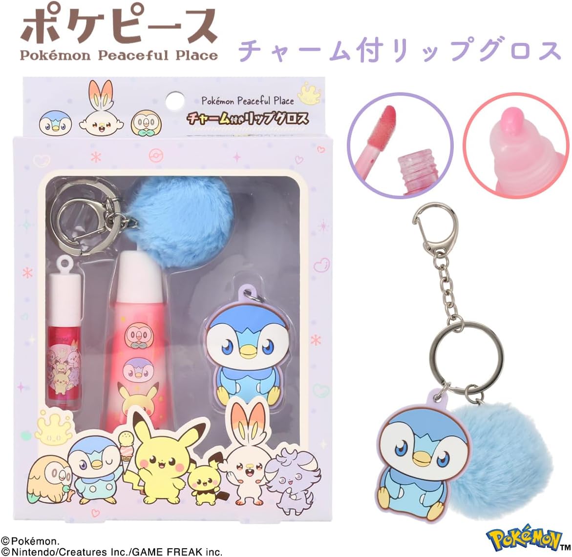 Shoibdo PK43618 Poképiece Lip Gloss with Charm, Pokemon PL, Strawberry Scent, Pochama with Rubber Charm