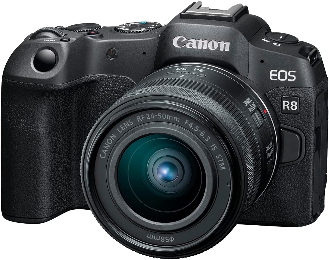 Canon EOS R8 Mirrorless Camera RF24-50mm F4.5-6.3 is STM Lens Kit Full Frame Hybrid Camera 24.2 Megapixel CMOS Image Sensor 4K Video Content Creator Vlog Camera Black