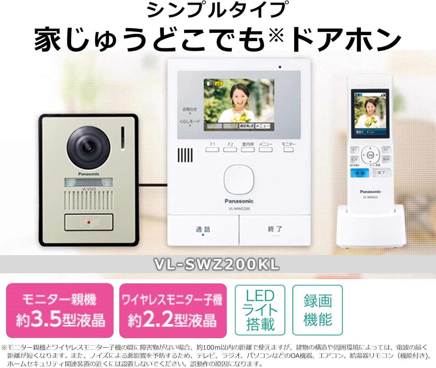 Panasonic VL-SWZ200KL TV Door Phone with Wireless Monitor, 300,000 Pixels, LED Light, Anywhere Door Phone