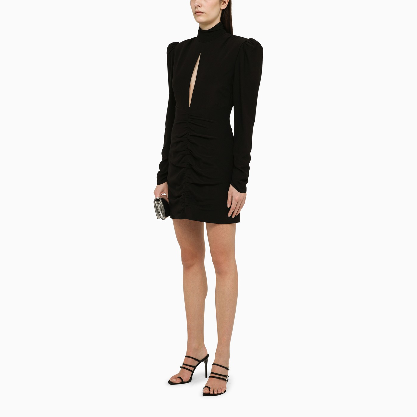 Alessandra Rich アレッサンドラリッチブラックドレープシルクミニドレス - Image 2