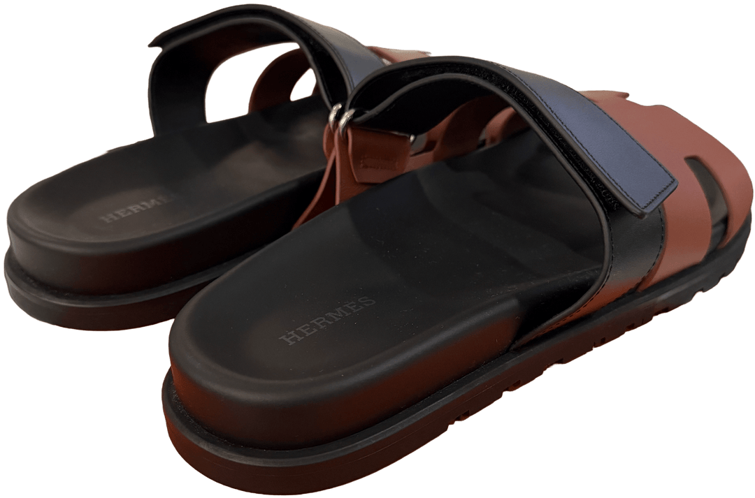 HERMÈS' TWO TONE BROWN' CHYPRE LEATHER SANDALS