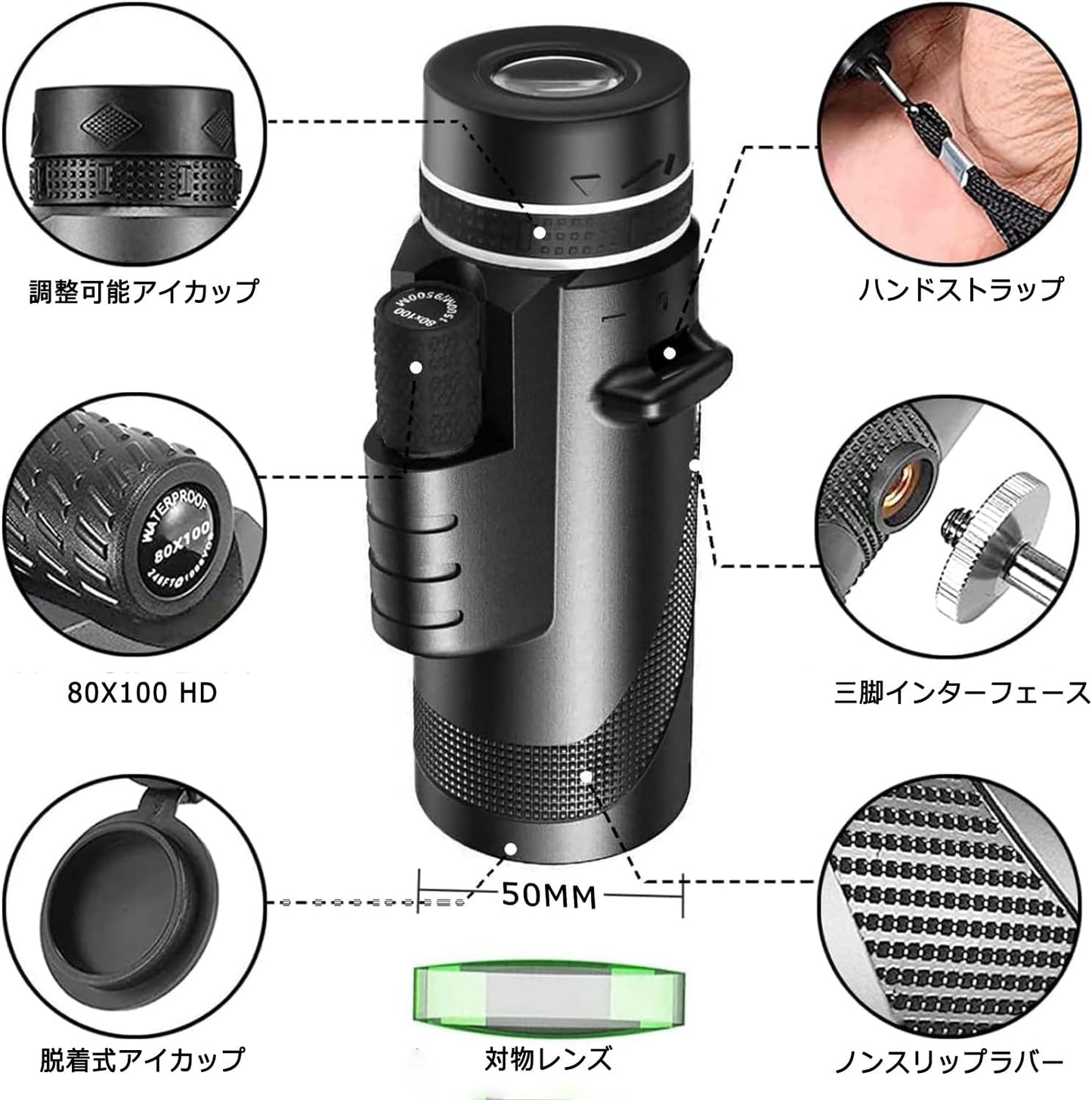 CANNER 80x100 Monocular, High Magnification, Monocular, Smartphone Telephoto Lens, High Magnification, Smartphone Lens, Small, One Hand Operation, Quality Vision, Photo Taking Telescope, Premium Bak4