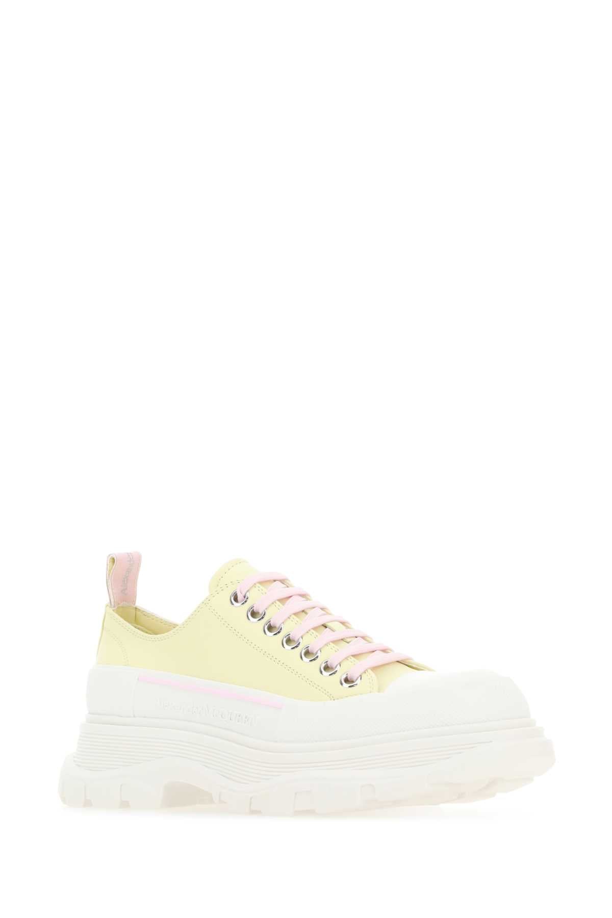 Alexander Mcqueen アレクサンダーマックイーンパステルイエローレザートレッドスリックスニーカー - Image 2