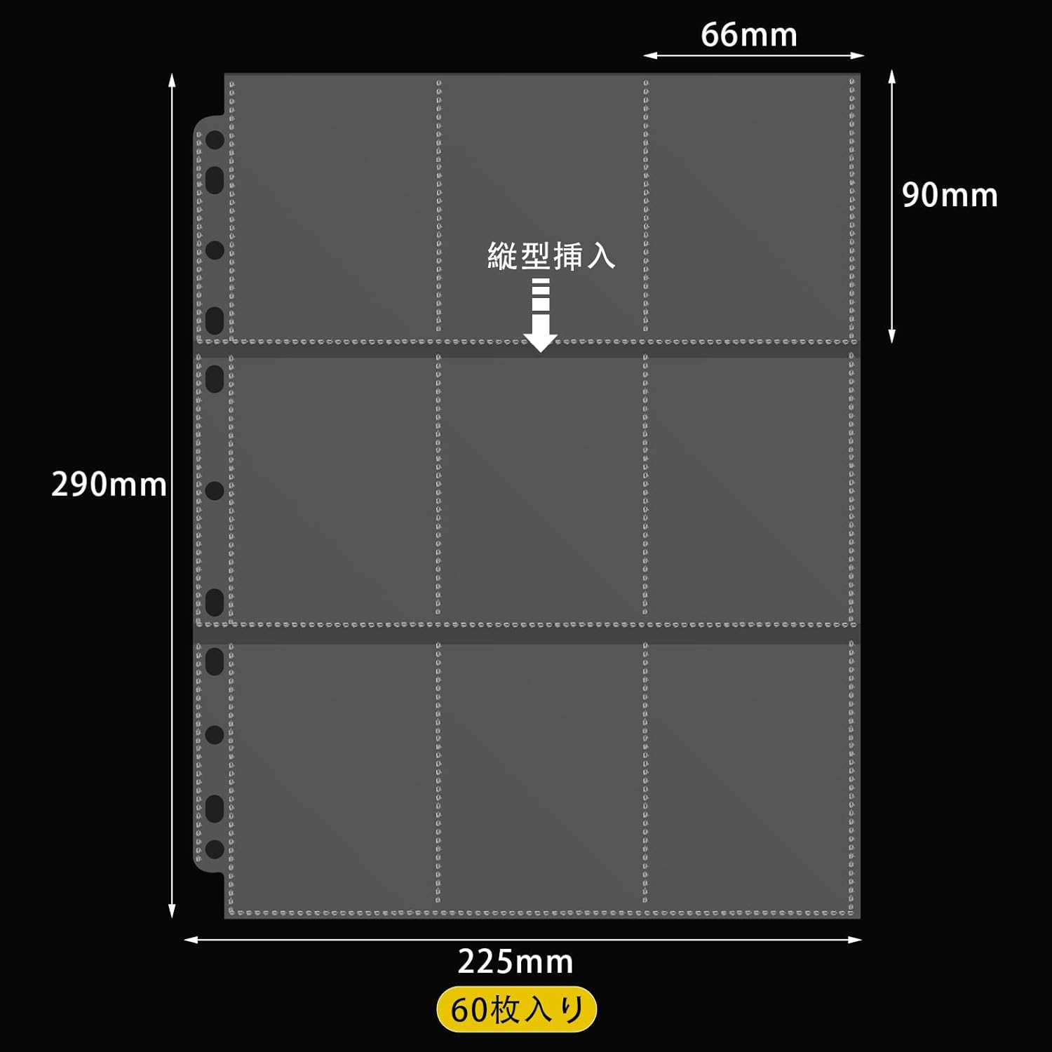 Fingooo Trading Card File, Card File, 9 Pockets, 60 Sheets, Refill, Double-Sided, Transparent, Large Capacity, Card Sheet, Supports 2, 3, 4 Holes, Collects Pokemon and Other Cards