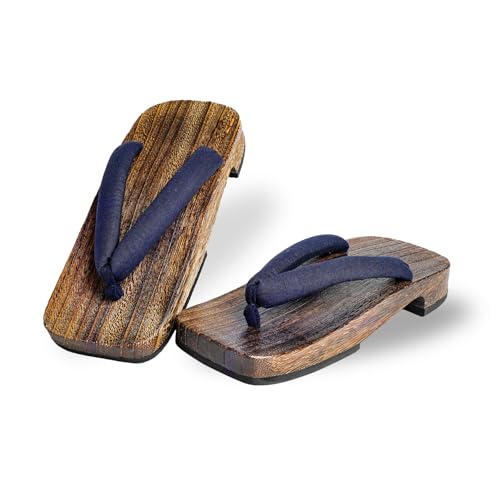Amemari Geta Clogs, Men's, Zori Sandals, Yukata, Authentic, Paulownia Clogs, Black Painted Paulownia Clogs, Soft Thong, Cotton Linen Plain Thong, Easy to Walk, Large Size, Thick Sole, Gentle, Men's,