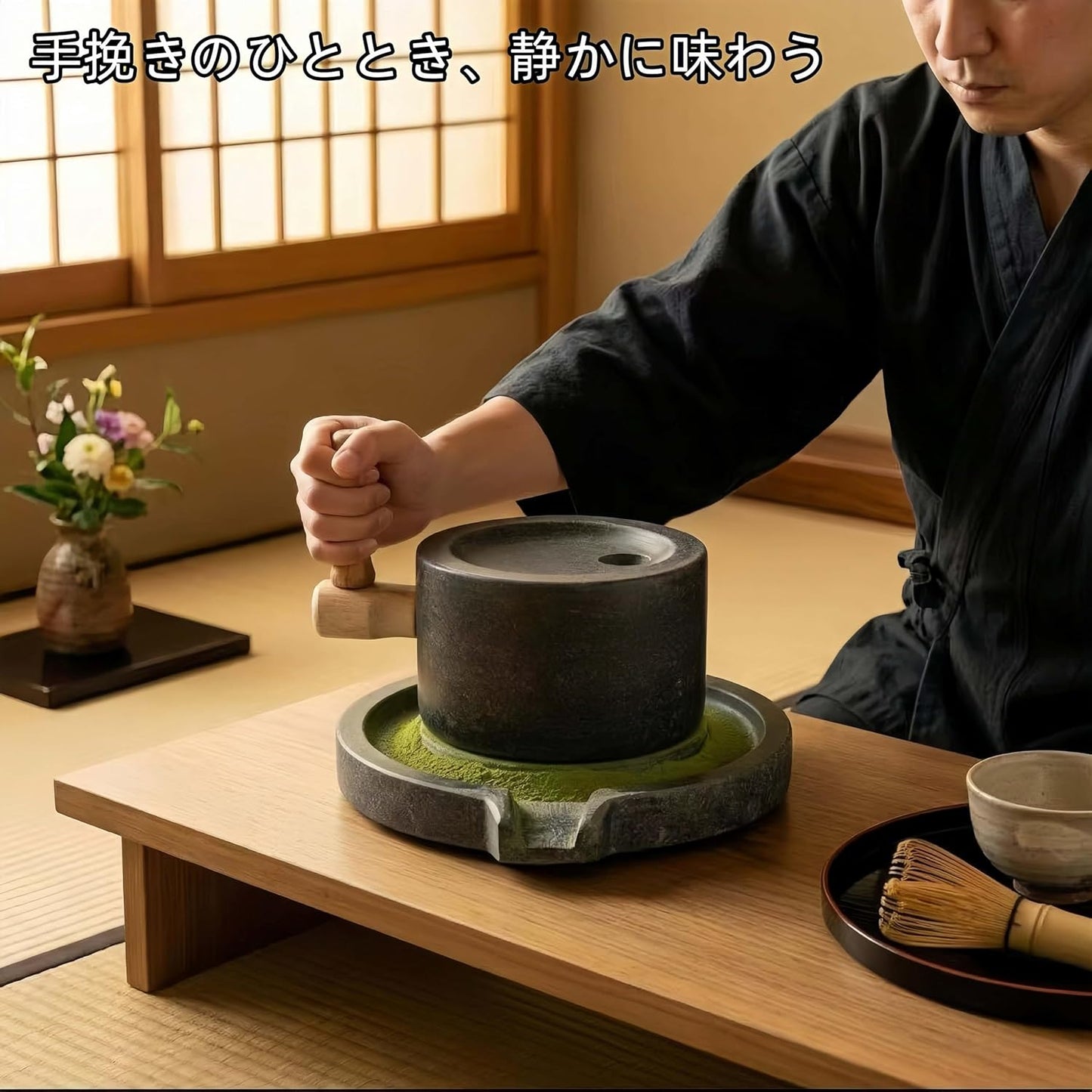 Hand Grinding Tea Stone Mortar, Blue Stone Matcha Mortar, For Tea Ceremonies, Matcha Grinding Tool, Traditional Crafts, Tea Mortar, Tea Tools, For Home Use, Preschool Teaching Tools (Stone Mortar +